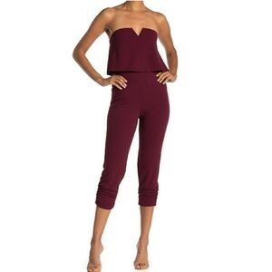 NWT Love…Ady Burgundy Red Strapless Popover Jumpsuit, Cropped Length, Size Large